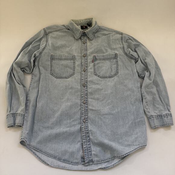 VTG Levis Jean Shirt Mens Medium Western Denim Light Wash Cowboy RED TAB - Picture 1 of 11